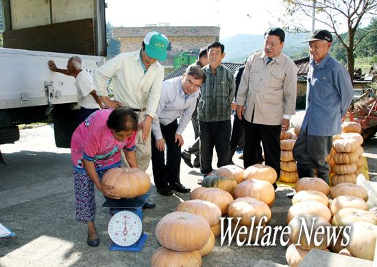 (주)화순농특에서 텃밭경영으로 농민들이 수확한 호박을 전량 수매하고 있다. 사진제공 화순군. ⓒ2010 welfarenews