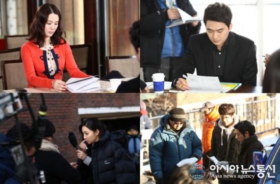 MBC 주말연속극 '반짝반짝 빛나는'의 배우들이 대본 삼매경에 빠져 있다 ⓒ2011 welfarenews