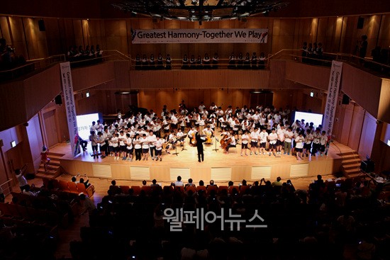 ▲ 평창스페셜뮤직페스티벌 폐막 공연에서 베토벤의 합창을 연주하는 참가자들. ⓒ평창스페셜뮤직페스티벌