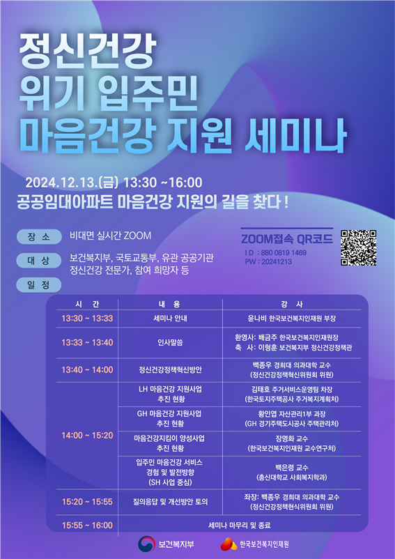 <b>한국보건복지인재원</b>, '정신<b>건강</b> 위기 입주민 <b>마음건강 지원</b> 세미나'
