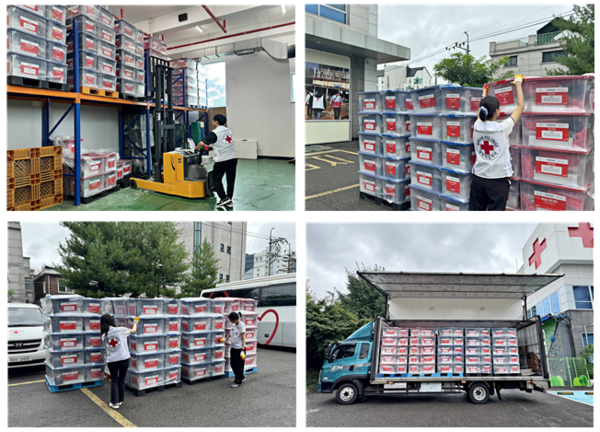 긴급구호세트 및 비상식량세트 급파/사진제공=대한적십자사 서울지사