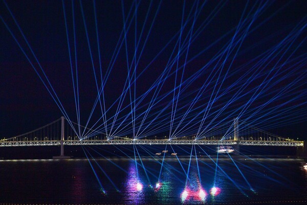 광안리 드론 × 레이저쇼 광경